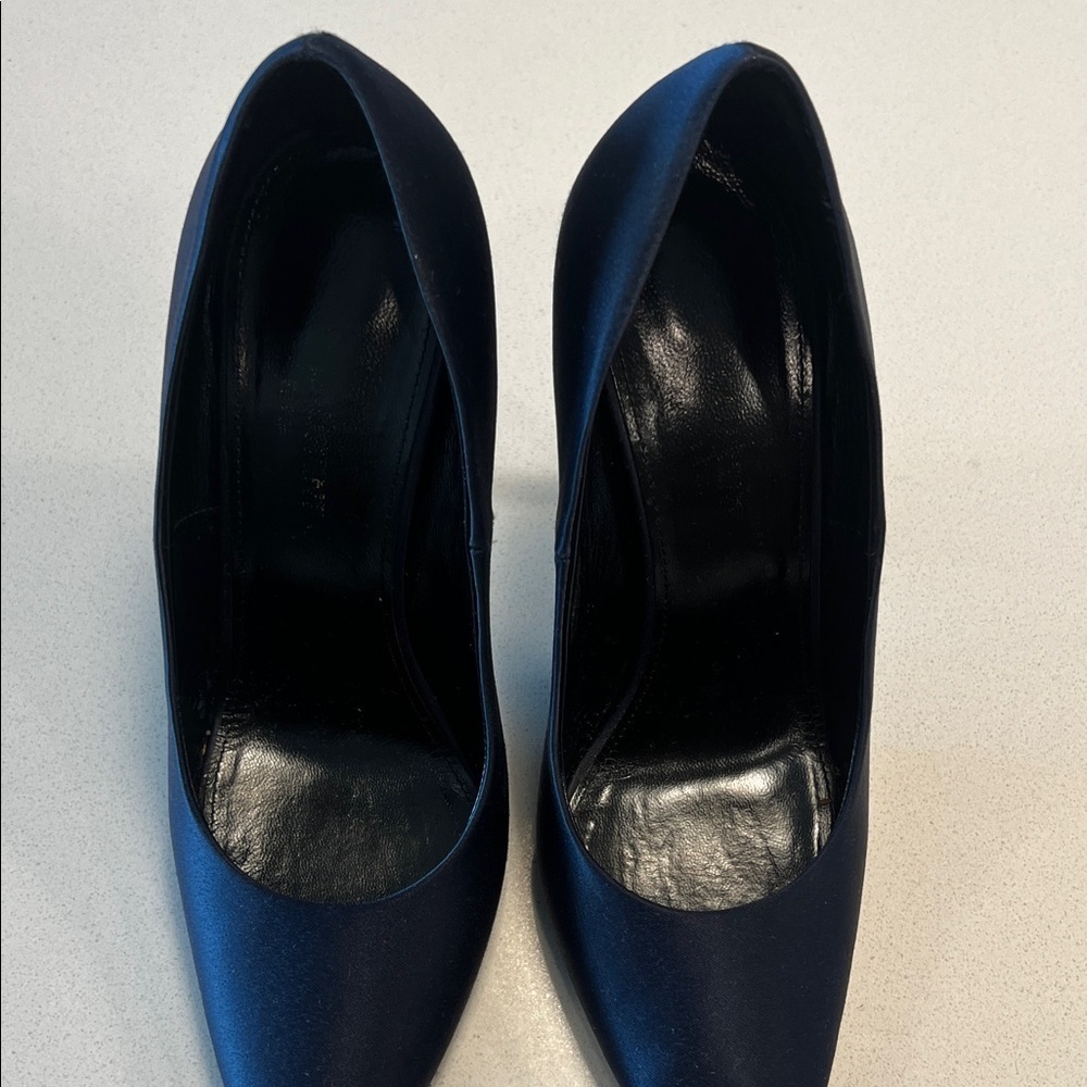Saint Laurent Midnight Blue Satin Heels - Picture 7 of 11